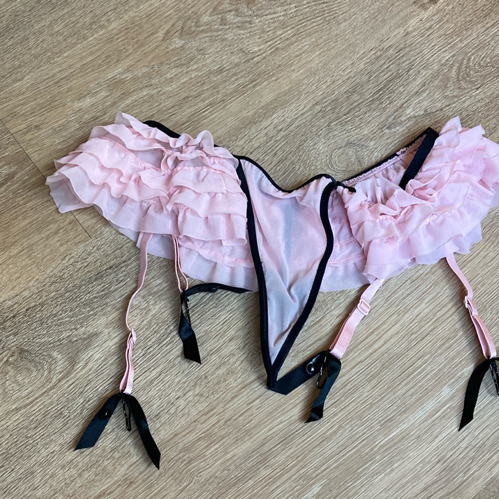 Pink black roughly garter belt G string small lingerie